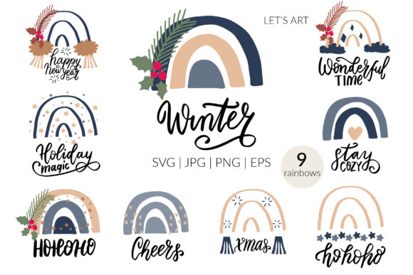 Navy Christmas Rainbows and Quotes SVG for Crafts and Graphics